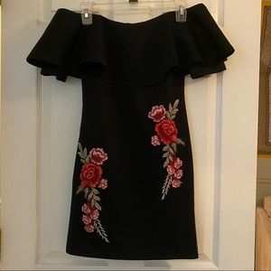 Black Off The Shoulder Dress w/Embroidered Aplique